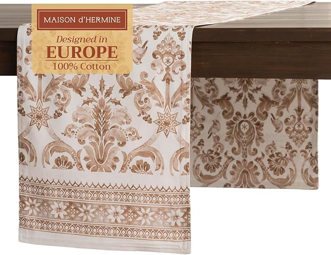Maison d' Hermine Table Runner 100% Cotton Double Layer Table Runners 72 inches Long for Thanksgiving Christmas Decorations Home Kitchen Dining Party Wedding (Allure, 14.5" x 72")
