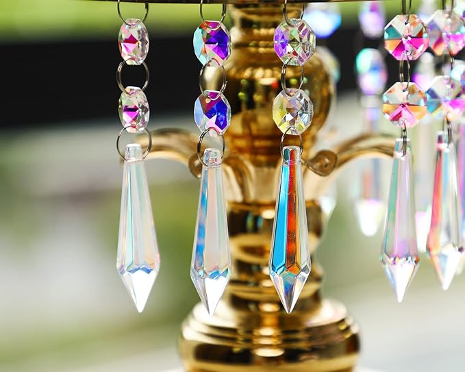H&D HYALINE & DORA 20pcs 55mm Suncatcher Aurora Chandelier Icicle Crystal Prisms Pendant, Octagon Beads Decor Sun Catchers