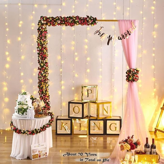 8 Pcs x 8.2 ft Flower Garland Artificial Rose Vine Flowers with Green Leaves Hanging Fake Roses Vine for Room Party Home Wedding Birthday Christmas Wall Arch Decor, Spring Yellow Flower