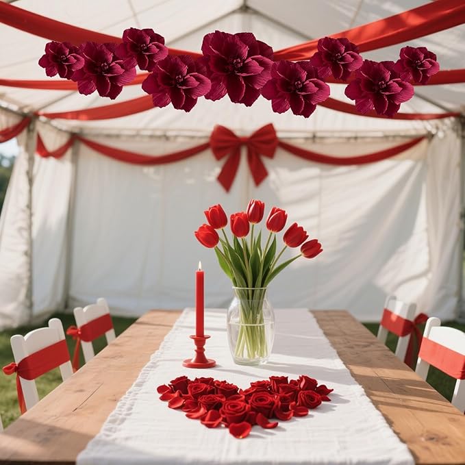 BRT Bearingshui Crepe Paper Flowers Decoration for Wall Total 9 Pcs, Artificial Flowers for Wedding Decor,Flower Backdrop Decor, Baby Bridal Shower Birthday Party, Burgundy 3D Wall Flowers Decor