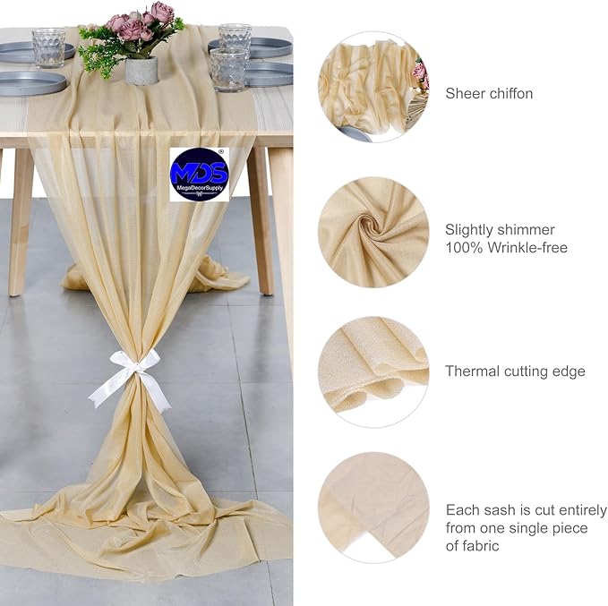 MDS Halloween Chiffon Table Runner - 25 Pack, 29 x 170 Inches, 14ft Each - Sheer Spooky Table Runners for Haunted House Parties, Trick-or-Treat Tables, Witchy Décor, Wedding & Events - Champagne Gold