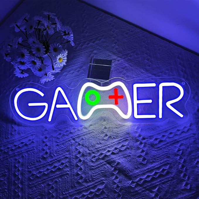 Gamer Neon Sign,Gamepad Shaped Dimmable LED Light Signs for Wall Art Decor,Gaming Backdrop for Game Room Bar Bedroom Club Party Man Cave,Game Gift for Boys Teen Men USB Powered（15.4"*4.1"）