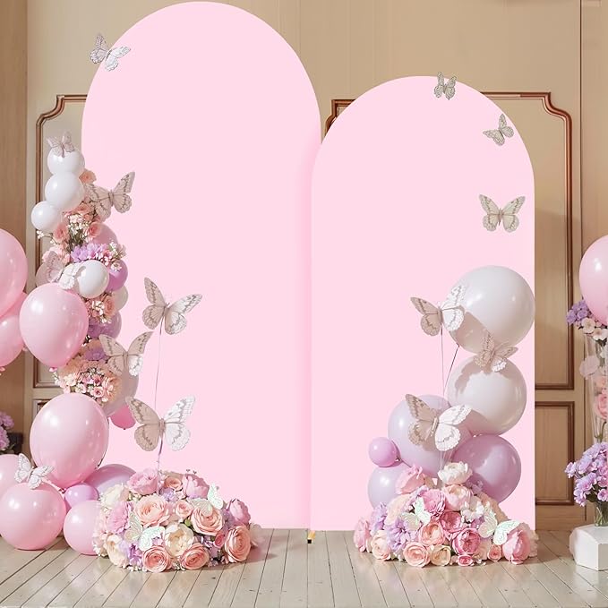 6FT Pink Arch Backdrop Cover - Polyester Fitted Wedding Arch Stand Covers Round Top Chiara Arch Backdrop Cover for Birthday Party Banquet Photo Background Decoration