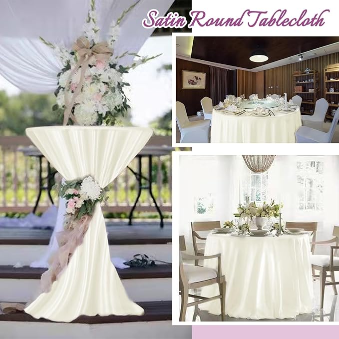 fani 6 Pack 120 Inch Ivory Round Tablecloth - Premium Silky Satin Tablecloth Overlay Smooth Fabric Table Cover Linens, Table Decoration for Wedding Party Banquet Events Restaurant Kitchen Dining