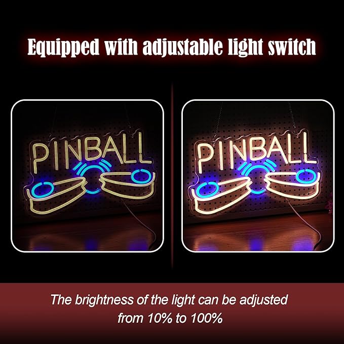 Pinball Neon Sign USB Powered Pinball Neon Light for Wall Decor Dimmable LED Pinball Light Up Sign for Game Room Club Man Cave Neon Signs Decor Birthday Party Gift(16.7 * 9In)