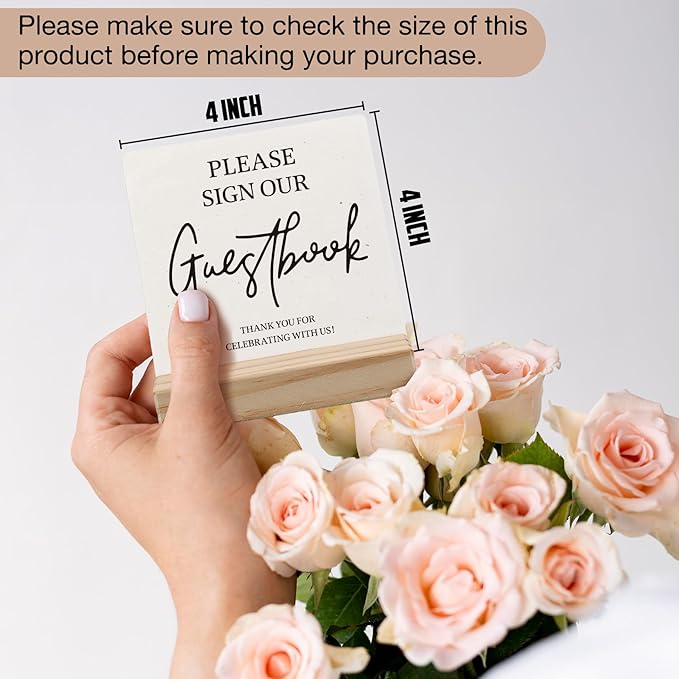 Guest Book Desk Decor, Wedding Guest Book Sign, Wedding GuestBook Wood Plaque, Photo GuestBook WeddingReception Wooden Plaque Sign with Wood Stand for WeddingGuest Reception Table Decor