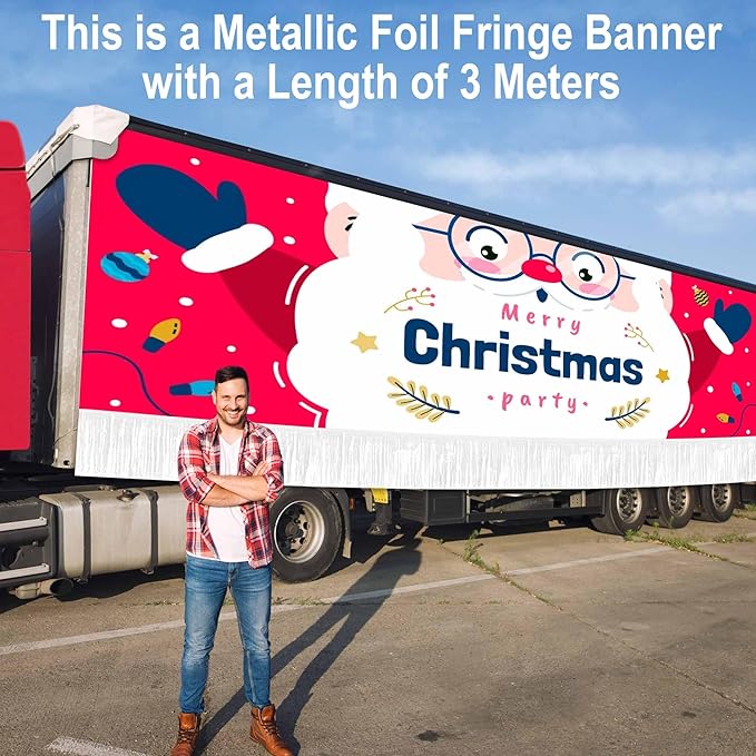 4 Pack 10 Ft Macaron White Foil Fringe Garland Metallic Streamers Tinsel Banner Wall Hanging Garland Backdrop for Parade Floats, Halloween, Christmas, Thanksgiving, New Year Party Decorations