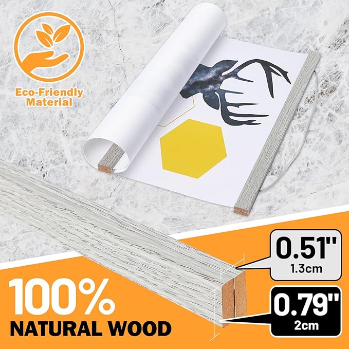 Magnetic Poster Hanger, 22x34 22x28 22x14 Poster Frame Wood Wooden Magnet Print Posters Dowel Scroll Hanger Hangers Hanging Kit for Walls Map Canvas Artwork (Grey, 22")