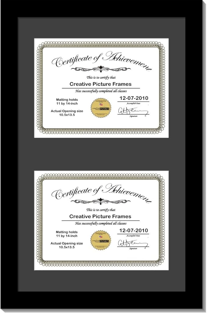 Creative Picture Frames 16X24Bk-B Black Vertical Double Diploma Frame With 2 Opening Black Mat, Holds 2-11X14-Inch Documents With Wall Hanger