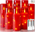 Homemory Red Flameless Candles with Embedded Star String Fairy Lights, Battery Operated Candles with Remote Control and Timer, Flickering LED Candle for Christmas Decor, Set of 9, D2.2 x H5 6" 7"