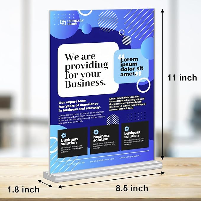 Acrylic Sign Holder 8.5 x 11,10 Pack Clear Sign Holder Double Sided Table Menu Vertical Desktop Display Stand Paper Flyer Holder Tabletop Sign Holder Suitable for Restaurants, Office, Store, Hotels