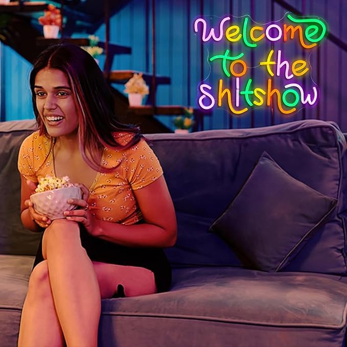 Welcome To The Show Neon Sign USB Powered Individual Fashion Decor Neon Sign Dimmable Multicolored Neon Light for Wall Decor Led Light Up Letters Sign for Vogue Occasion Home Bar Art Wall Decor(16.5*12.6 In)