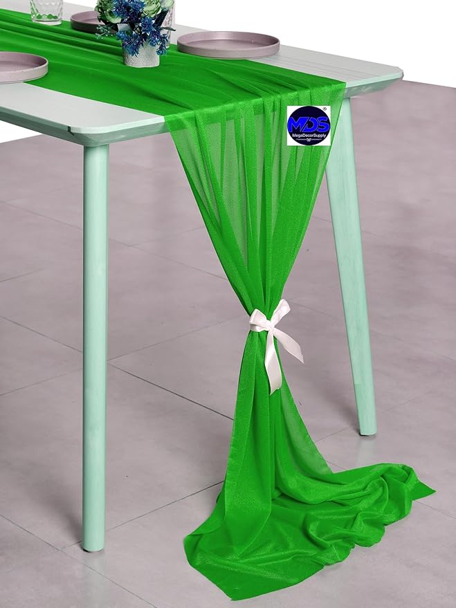 MDS Halloween Chiffon Table Runner - 10 Pack, 29 x 120 Inches, 10ft Each - Sheer Spooky Table Runners for Haunted House Parties, Trick-or-Treat Tables, Witchy Décor, Wedding & Events - Green