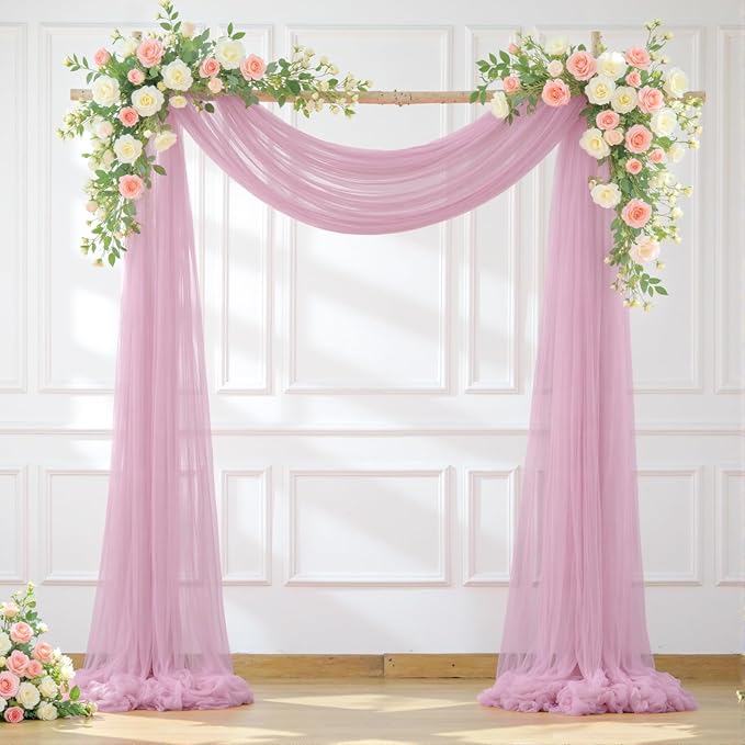 Wedding Arch Draping Fabric Backdrop 1 Panel 30" x 19Ft Dusty Rose Drapes Curtains for Wedding Reception Sheer Tulle Backdrop Curtain for Ceremony Birthday Party Baby Shower Arbor Ceiling Decorations