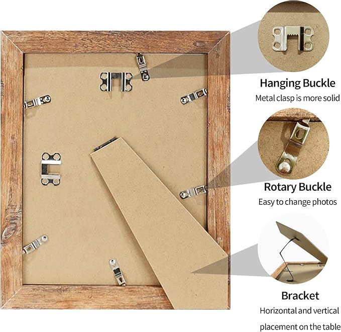 8x10 Picture Frame Set of 4, High Definition Real Glass Rustic Brown Frame, 8 x 10 Wood Photo Frames for Desktop Display and Wall Mounting