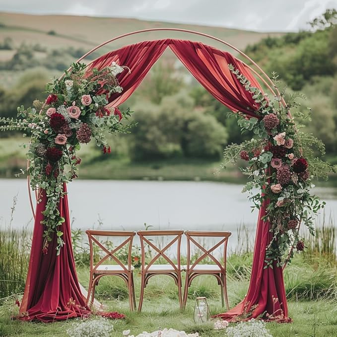 Wedding Arch Draping Fabric 2 Panels 28.7" x 20FT Burgundy Sheer Chiffon Backdrop Drapes for Wedding Ceremony Birthday Party Bridal Shower Outdoor Decoration