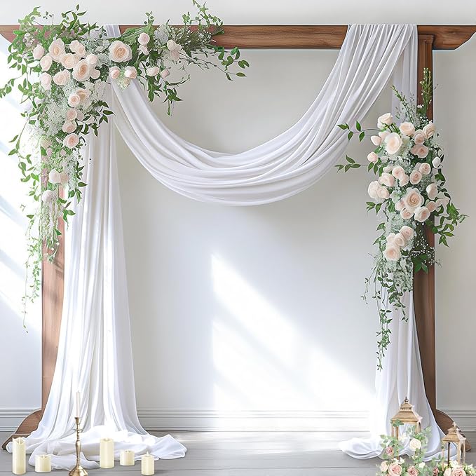 Socomi Wedding Arch Draping Fabric 3 Panels 29" x 19Ft White Sheer Chiffon Curtain Drapes 6 Yards for Wedding Ceremony Birthday Party Decoration