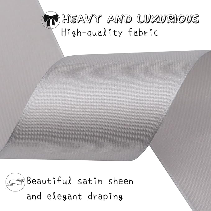 Gray Solid Satin Ribbon 2 Inch 25 Yards Solid Polyester Fabric Ribbon for Gift Wrapping Wedding Christmas Baby Shower Birthday Party Decoration Handmade Immortal Flower Craft