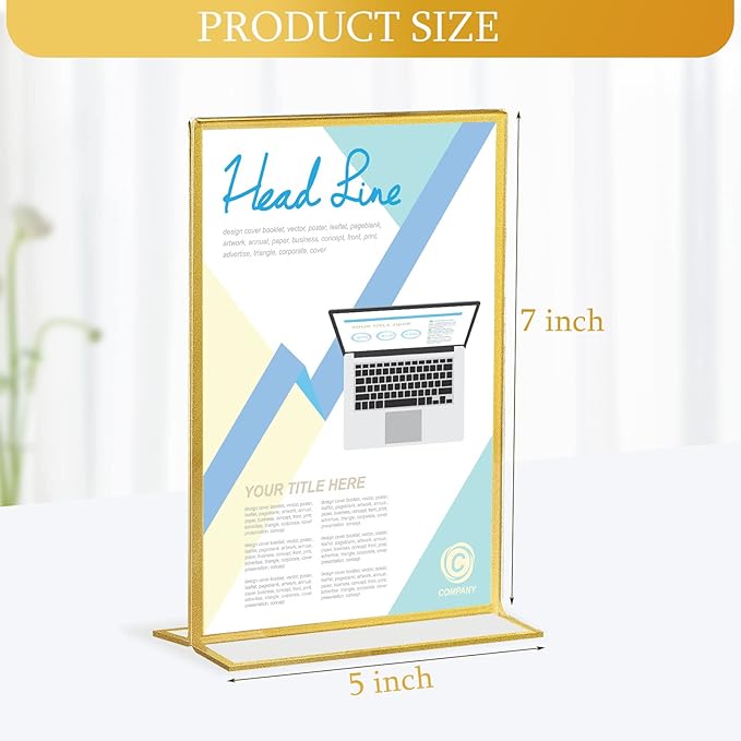 Hoteam 18 Pack Acrylic Sign Holder 5 x 7 Inch Gold Frames Wedding Table Number Holders, Double Sided Picture Frame Clear Display Menu Stand for Home Photo Flyers Wedding Party (Vertical)