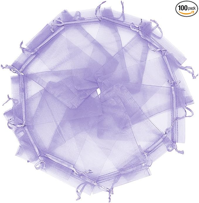 Wudygirl 100pcs Sheer Organza Bag 5 x 7 Inch Lavender Drawstring Transparent Jewelry Pouches Lipstick Baby Shower Party Wedding Holidays Favor Candy Bags(Lilac 5x7'')