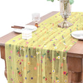 Joanlody Yellow Embroidery Daisy Fall Thanksgiving Table Runner Florals Seasonal Tulle Table Runner Holiday Kitchen Dining Table Decoration Wedding Party