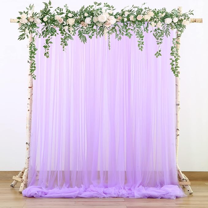 Lavender Tulle Backdrop Curtains for Parties Baby Shower Birthday Wedding 10ft X 10ft Sheer Backdrop Curtains for Butterfly Elephant Memaid Photoshoot Decorations