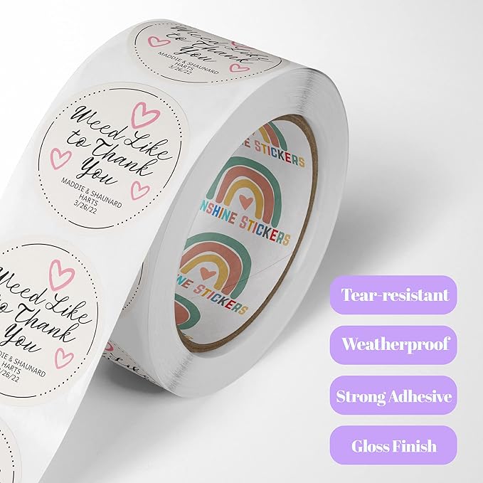 150 Custom Circle/Square BOPP Roll Labels- Personalized Stickers for Business Logo, Party, Wedding Favor, Baby Shower-Any Design Text + Image, Matte/Gloss Finish (2 Inch Square)