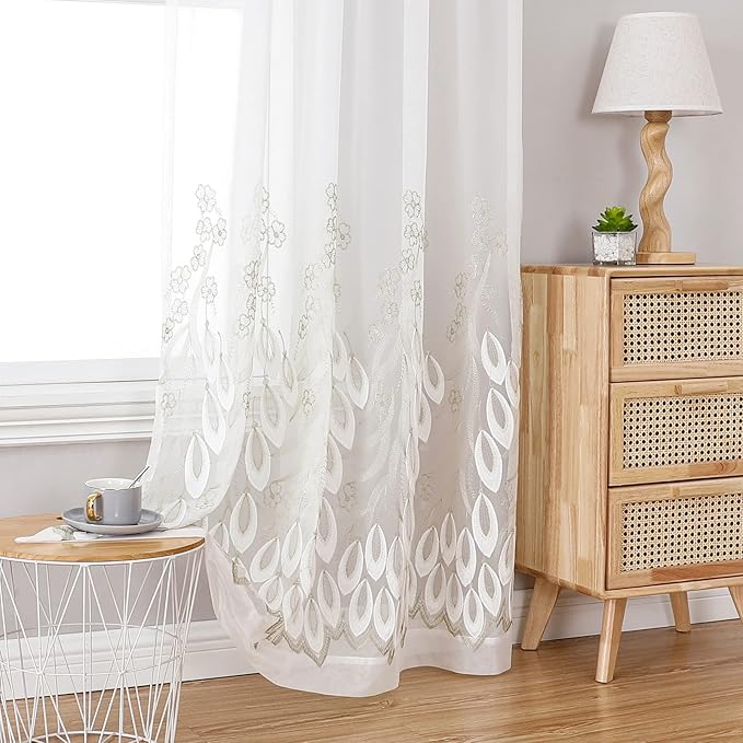 VISIONTEX White Sheer Voile Curtains, Decorative White Embossed Drip Rod Pocket Window Drapes for Home Kitchen, Living Room and Bedroom 54 x 84 Inch, Set of 2 Curtain Panels