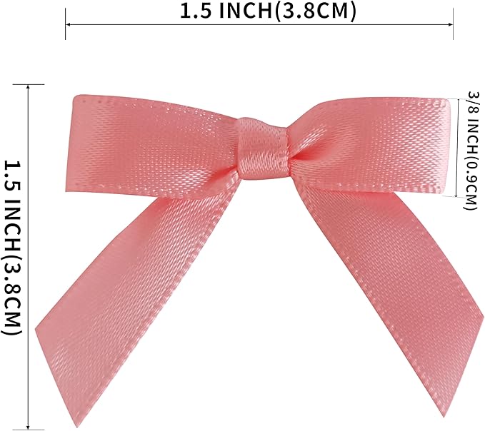 50pcs 1-1/2" Mini Light Pink Satin Ribbon Bows Without Twist Ties for Crafts Gift Wrapping Packing Mothers Day Decoration (Lt.Pink)