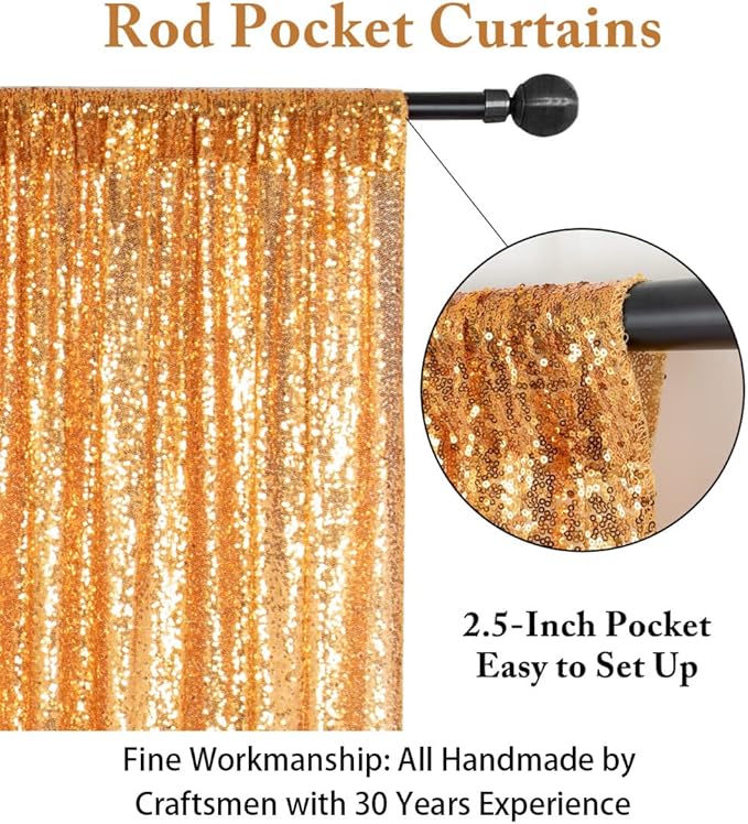 ShinyBeauty Gold Sequin Curtain Backdrop 2 Panels 4FTx8FT Photo Curtain Backdrop Curtain Panels 96 Inches Long -190522E
