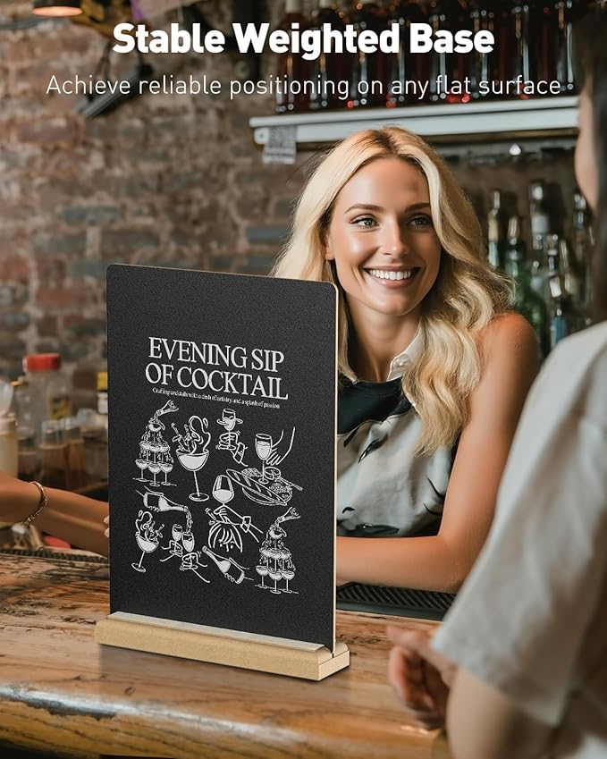 Uniclife 3 Pcs A4 Tabletop Chalkboard Sign with Stand & Chalk Markers, 8.3 x 11.7 Inch, Double-Sided Wooden Chalk Board Sign for Tables, Menu Board for Bar Restaurant Wedding