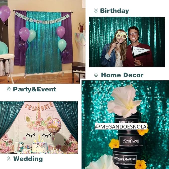 Eternal Beauty Sequin Backdrop Curtains, 2x8 Ft-2 Panels Teal Back Drop for Shimmer Photography Party Wedding Birthday Decor
