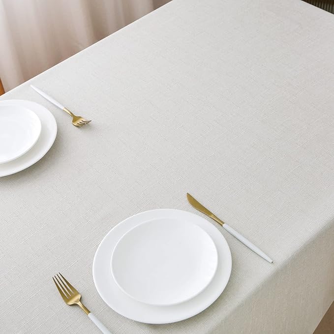 NLMUVW Square White Linen Tablecloth, Small Table Cloth Cover Textured Water Resistant Farmhouse Decorative for Cafe Dining Card Kitchen