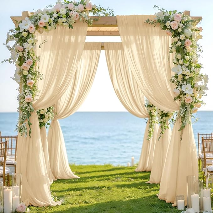Champagne Wedding Arch Draping Fabric 1 Panel 29" × 20FT Sheer Drapes Outdoor Curtain for Wedding Ceremony Baby Bridal Shower Arch Ceiling Backdrop Decor