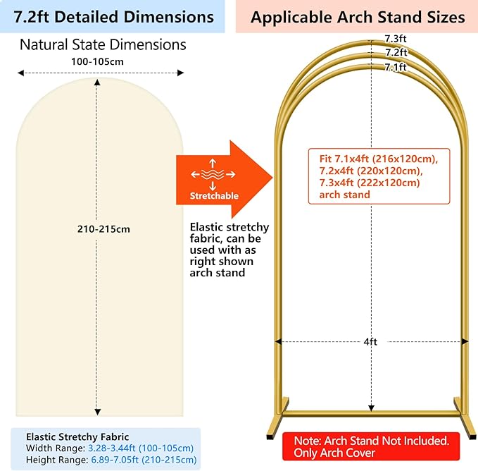 HEMMOTOP 7.2 ft Light Beige Arch Backdrop Cover (No Arch Stand), Ivory Spandex Arch Covers Stretchy Backdrop for Balloon, Wedding, Birthday Party, Baby Shower, Banquet Arch Decoratio