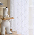 Embroidered Wave Diamond Sheer Curtains White 95 Inches, Window Treatments Rod Pocket Drapes for Living room, Bedroom, Semi Voile Curtain Panels for Yard, Patio, Villa, Parlor, Set of 2, 52"x95".