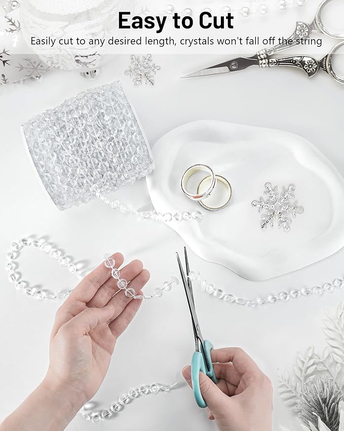 99FT Acrylic Crystal Garland, Iridescent Shimmer Diamond-Shaped Crystal Bead Strands, DIY Crystal Beads String Roll for Wedding Decorations Party Decorations Beaded Curtain Crafting Projects