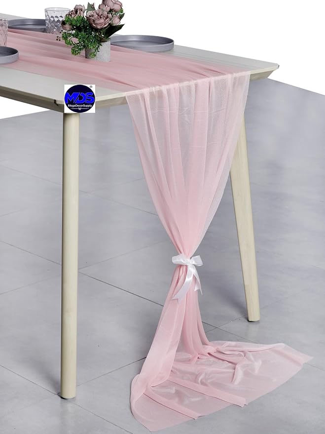 MDS Halloween Chiffon Table Runner - 15 Pack, 29 x 170 Inches, 14ft Each - Sheer Spooky Table Runners for Haunted House Parties, Trick-or-Treat Tables, Witchy Décor, Wedding & Events - Blush Pink