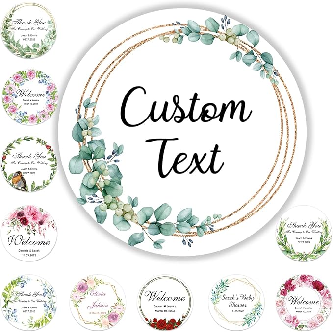150 Pack Custom Stickers Personalized Stickers Labels for Business Logo Customized Vinyl Stickers for Wedding Favors Birthday Baby Bridal Shower Make Your Own Stickers 1 Inch-10 Inch