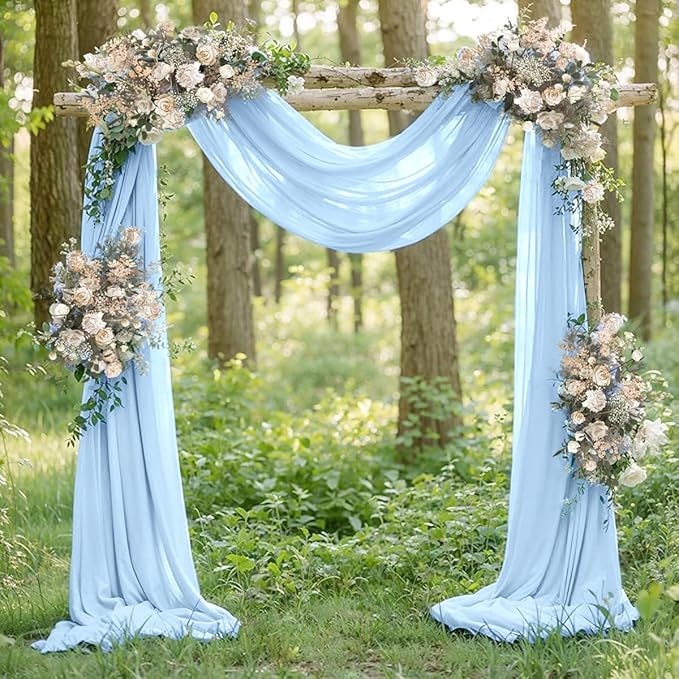 Light Blue Elegant Arch Draping Fabric 2 Panels Outdoor 29" × 20Ft Sheer Chiffon Curtain Drapes for Fall Wedding Ceremony Birthday Party Garden Brunch