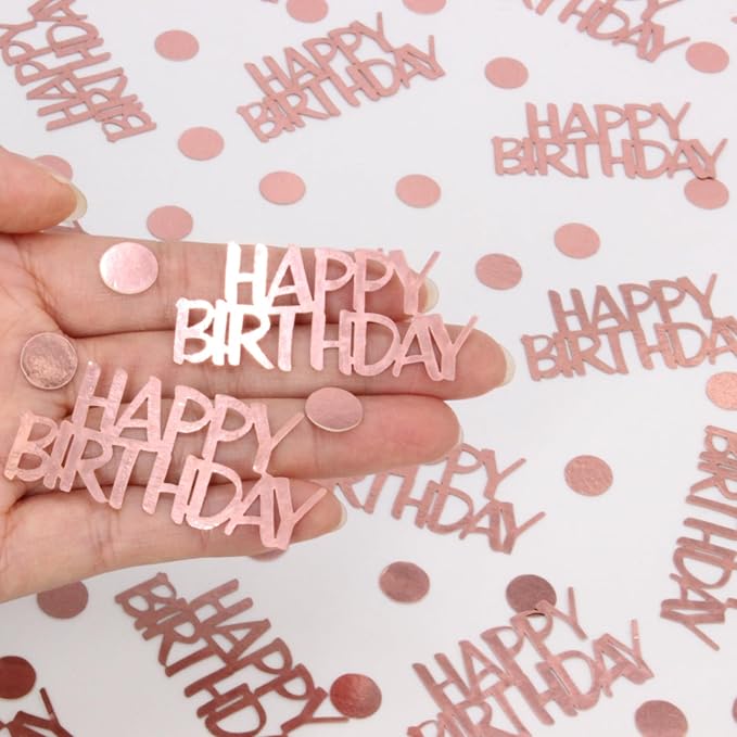 Rose Gold Birthday Confetti - 270 PCS Glitter Happy Birthday Decorations for Table