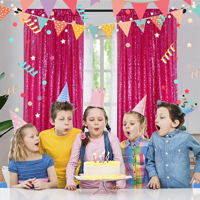 Poise3EHome Hot Pink Sequin Backdrop Curtain, 2 Panels Hot Pink Sequin Backdrop, 2FTx8FT Sequin Curtains for Party Wedding Sequence Backdrop