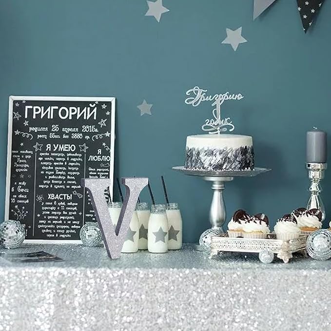 TONIFUL 8 Inch Silver Glitter Letter V Table Centerpiece A-Z Silver Birthday Party Decorations,Silver Alphabet V for Birthday,Chrismas,Graduation,Bridal Shower,Wedding,Anniversary Party Supplies