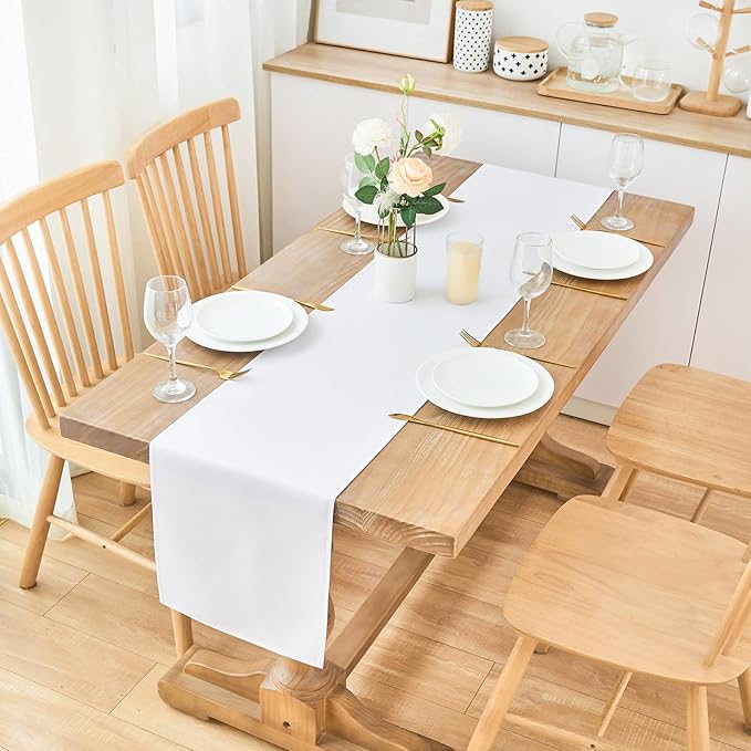 2 Pack White Table Runner 12 x 72 Inch Solid Color Farmhouse Runners Coffee Table Dresser for Daily Party Home Decoration