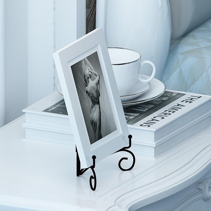 Plate Display Stands with Hinged Folding Design, 8 Inch Picture Frame Stand for Tables, Decorative Easels for Plates, Photos, Cards and Books, 8’’ Black