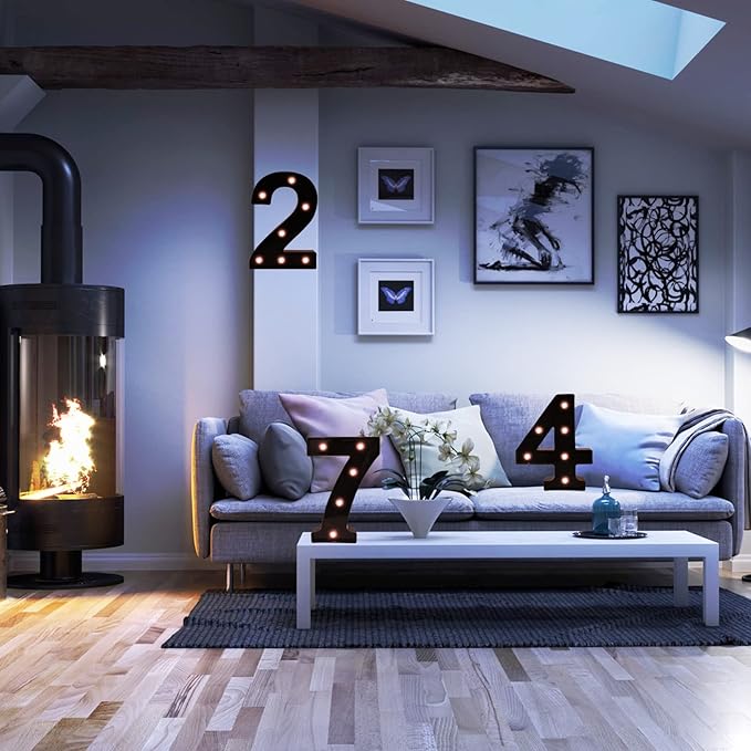 Light Up Black Alphabet Marquee Number Sign LED Marquee Number Lights Sign for Night Light Home Bar Christmas Lamp Birthday Party Wedding Decoration 0