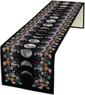 Boho Floral Moon Table Runner, Spring Flower Leaves Mystical Gothic Sun Moon Table Runner for Kitchen Dining Table Home Party,13x70 Inch Purple