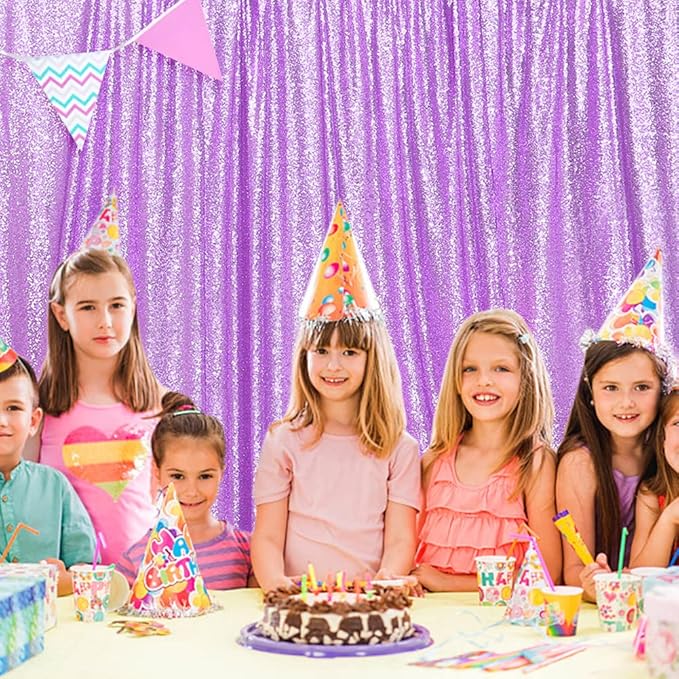 SquarePie Sequin Backdrop Less Transparent Background Sparkly Curtain for Wedding Party 8FT x 8FT Lavender