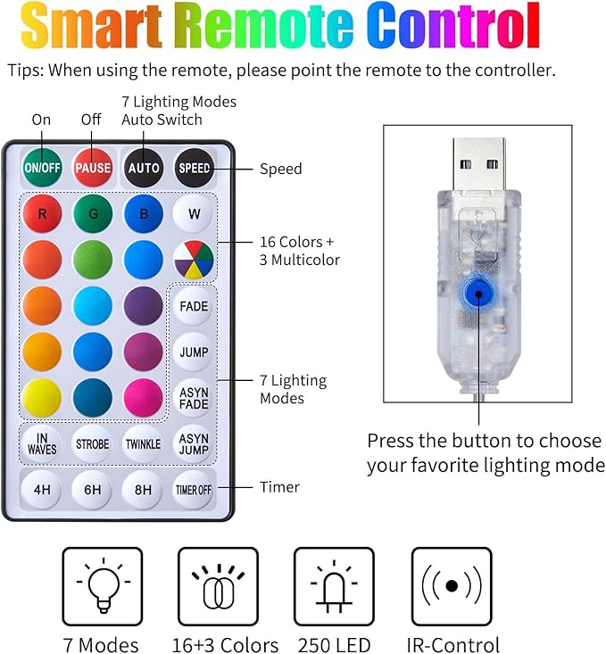 16 Colors Changing Curtain Lights - 250 LED 9.8 X 8.8 FT Fairy String, 7 Modes Twinkle with Remote, Backdrop Wall Hanging Dripping for Bedroom Backyard Halloween Christmas Decor