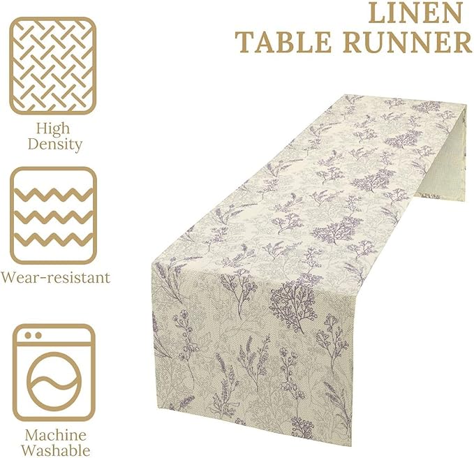 Purple Lavender Table Runner Vintage Watercolor Modern Kitchen Restaurant Decoration Suitable for Indoor and Outdoor Wedding Party Banquet Table Runner 13x36 Inch